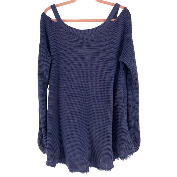 Free People Women's Size Large Dark Purple Cold Shoulder Sweater - Picture 2 of 6